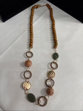 Boho Wooden Bead and Mixed-Metal Pendant Necklace - Brown/Green